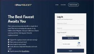 Official Fire Faucet homepage with its log-in form — the only place you should enter credentials